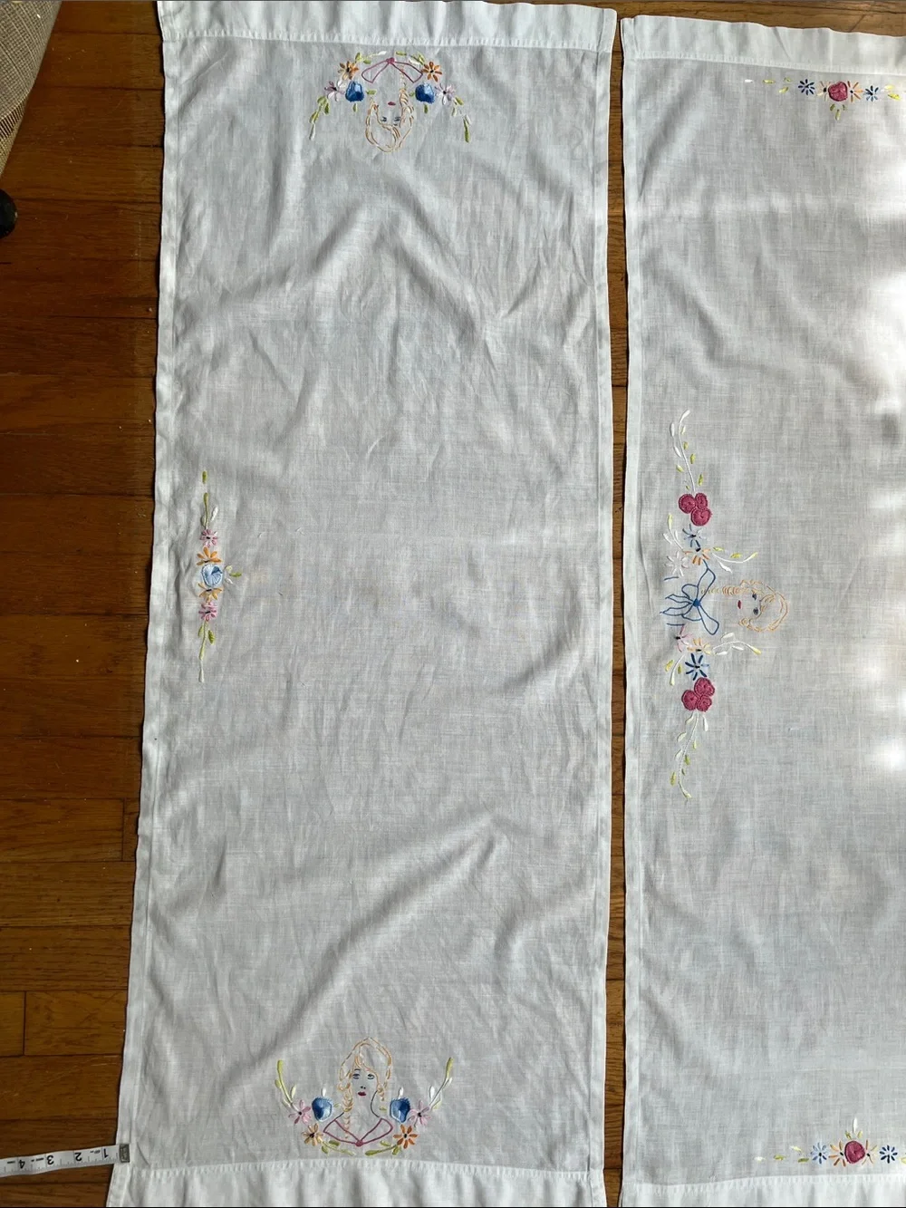 Vintage Embroidered Pair of table runners with hand embroidering